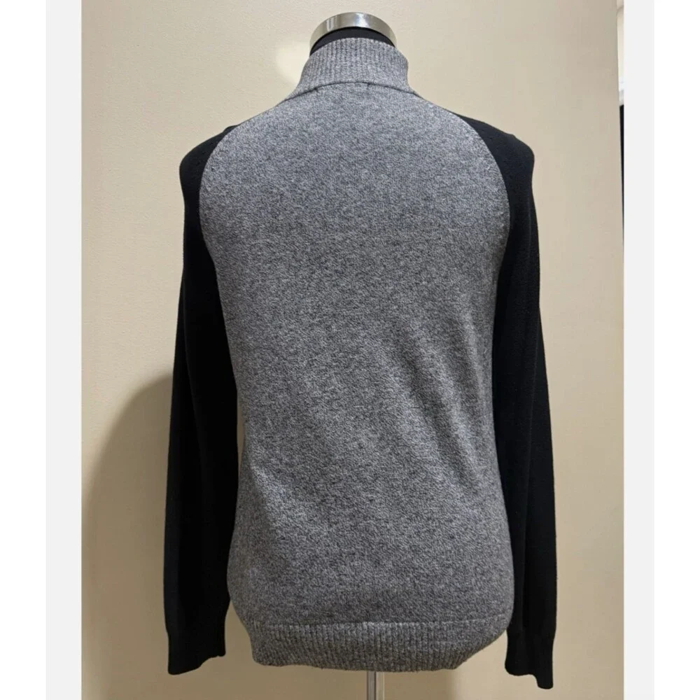 Banana Republic Mens Gray Black Mock Neck Full Zip Knit Sweater Jacket Pullover